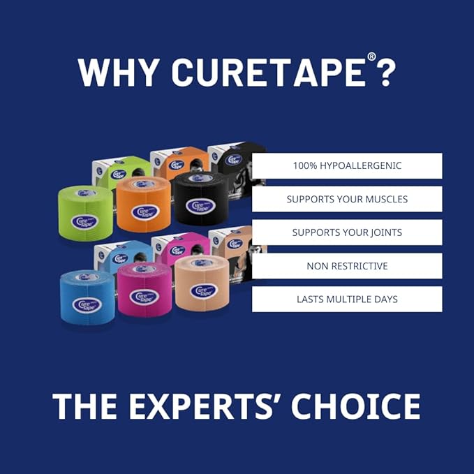 CureTape Sports | Kinesiology Tape for Muscle & Joint Pain | Elastic Therapeutic Tape | Waterproof Athletic Tape | Medical K Tape | 30% Stronger Adhesion | Beige | 2inx16ft | (Pack of 1)