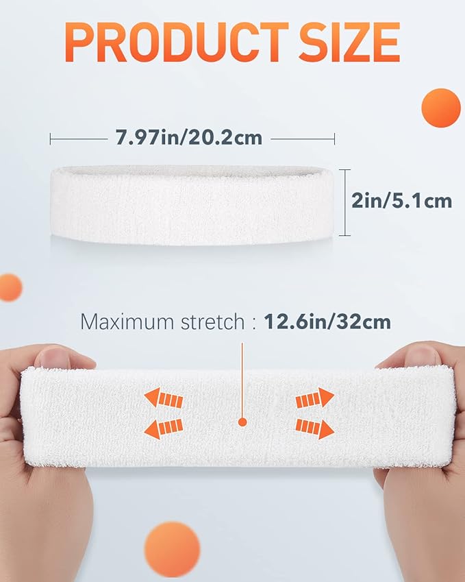 Tanluhu Sweatbands Sport Headbands for Men & Women,Terry Cloth Sweat Band for Tennis, Running, Basketball, Working Out, Execise - Athletic Sweat Cotton Headband Outdoor