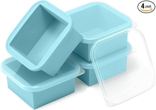 2-Cup Silicone Freezer Trays with Lids – Perfect for Meal Prep, Portion Control, and Easy Freezing-Meal Prep Container Molds for Soup,Leftovers (Aqua, 4 Pack)