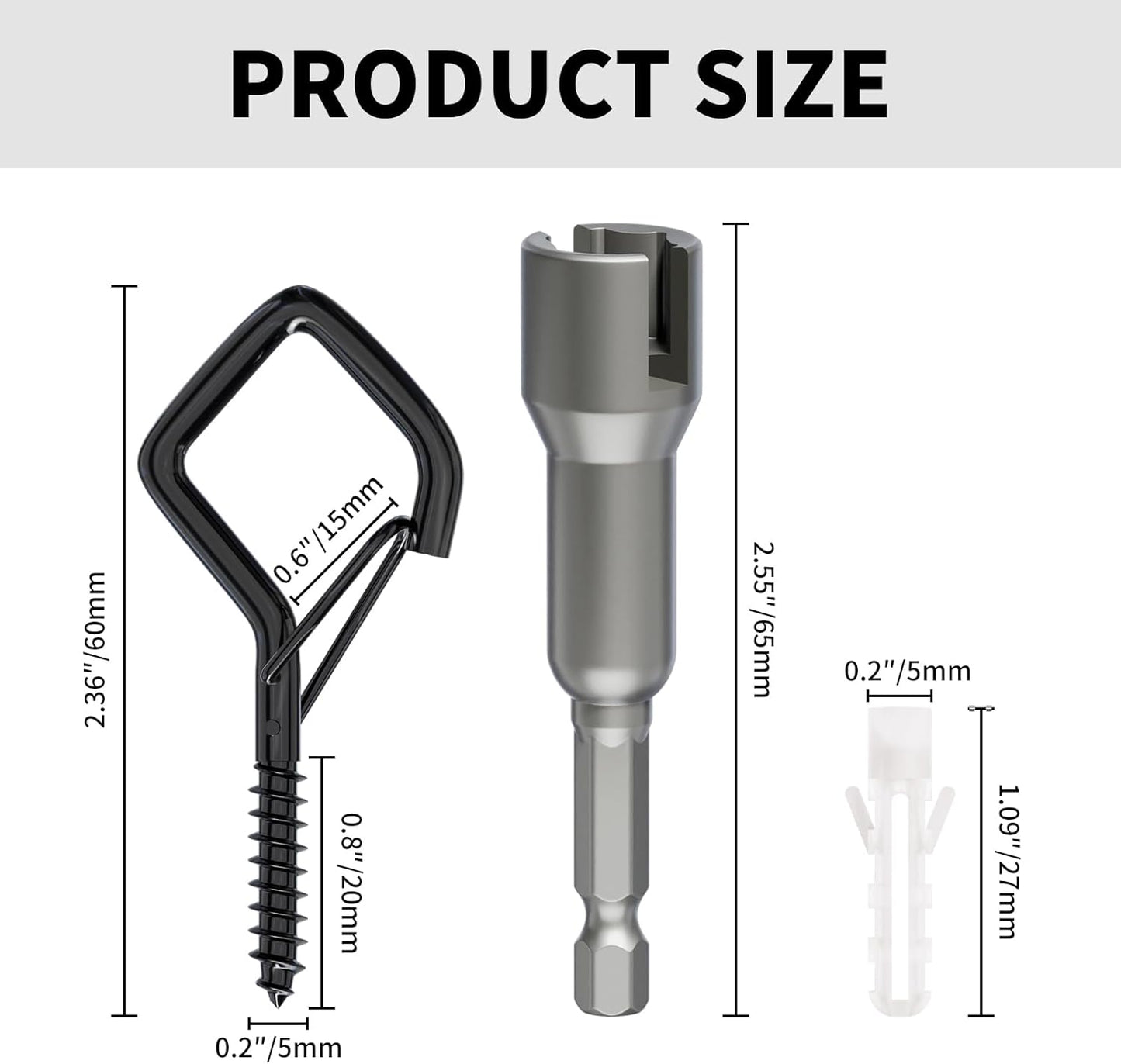 Square Ceiling Hooks with Safety Buckle for String Lights, Plants, Wind Chimes, 40-Pack, 2.36 inch, Black