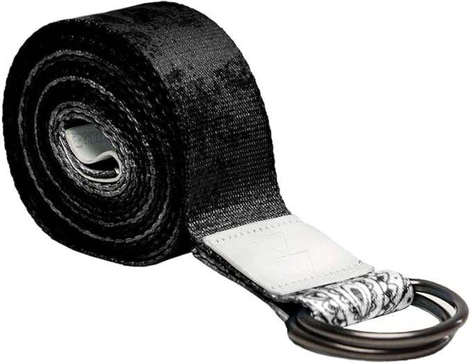 YOGA DESIGN LAB | The Yoga Strap | Luxurious, Extra Long, Super Soft, Eco Printed | Studio Quality, Adjustable | Safely Stretch Further and Hold Longer | 8 ft Long (Mandala Black, 8ft)