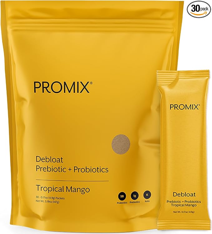 ProMix Nutrition Debloat Prebiotics and Probiotics Immune Support Supplement for Digestion, Cortisol Health, Gut Cleanse - Mango - 30 Servings (Pack of 30)