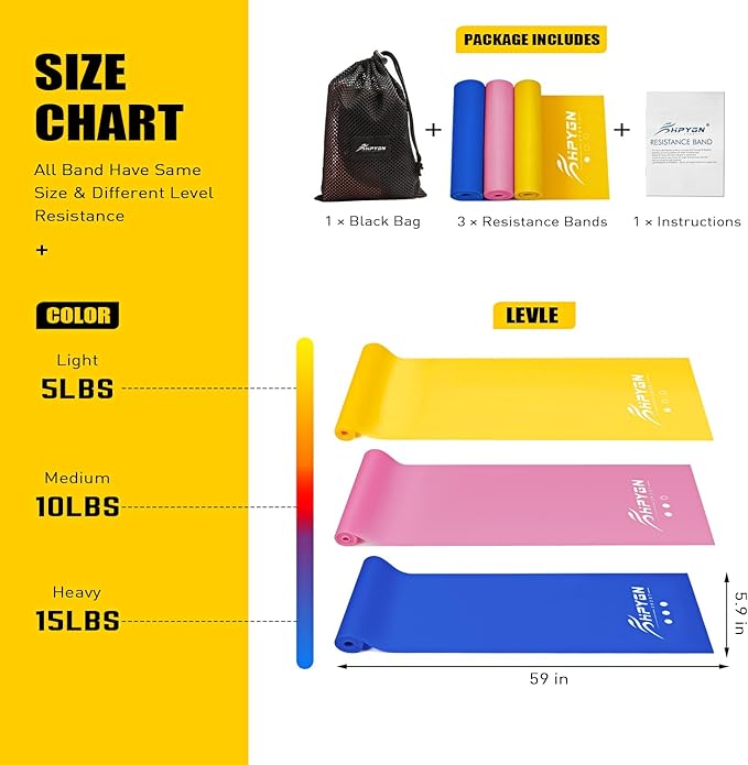 Resistance Bands, Exercise Bands, Physical Therapy Bands for Strength Training, Yoga, Pilates, Stretch Elastic Band with Different Strengths, Workout Bands for Home Gym