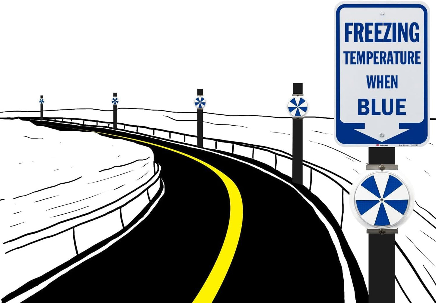 SmartSign Freezing Temperature When Blue Sign with Arrow - 18 x 12 inch, 63 mil Aluminum, 3M Laminated Engineer Grade Reflective Material, Blue and White, Made in USA