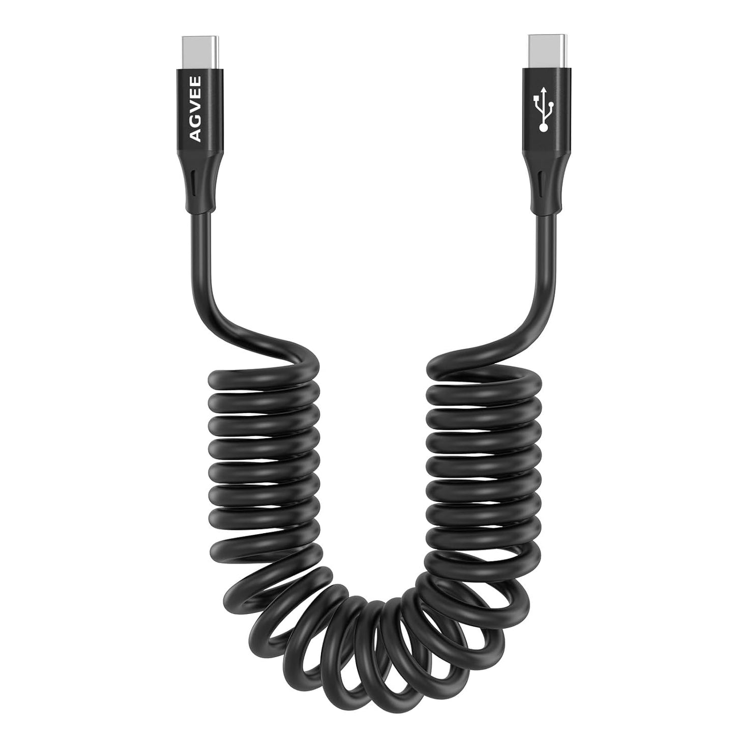 AGVEE 2 Pack 5ft Coiled Short USB-C to USB-C Charging Cable [USB-IF Certified] 60W PD Fast Charger Cord in Car for iPhone 16/15 CarPlay, Galaxy S25 S24 S23 S22 S21 S10 S9 S8, Google Pixel, Black