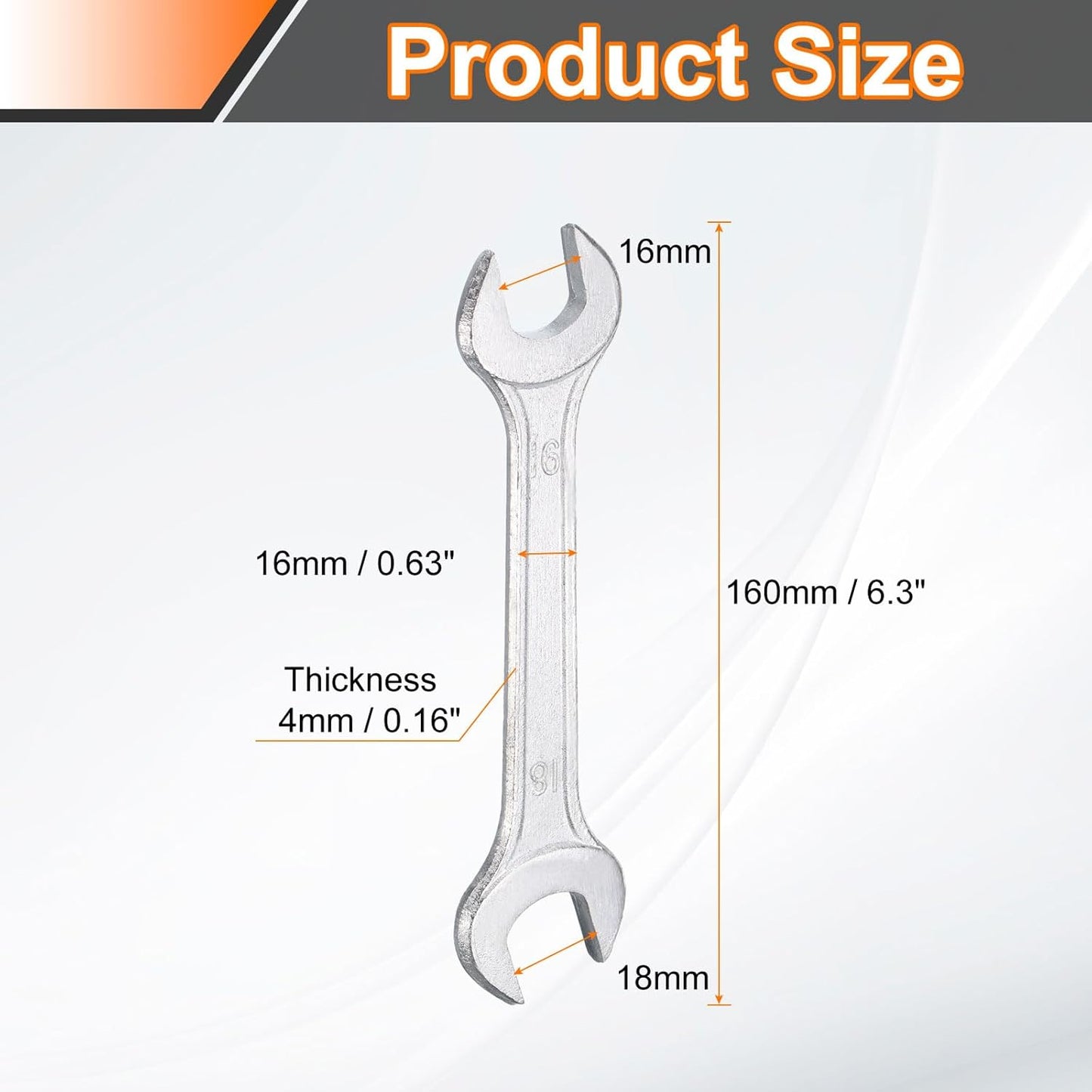 HARFINGTON 2pcs Double Open End Wrench 16mm x 18mm Metric 15 Degree Offset Angle Small Flat Head Wrench Galvanizing Open Ended Spanner for Automotive Repair Furniture Assembly