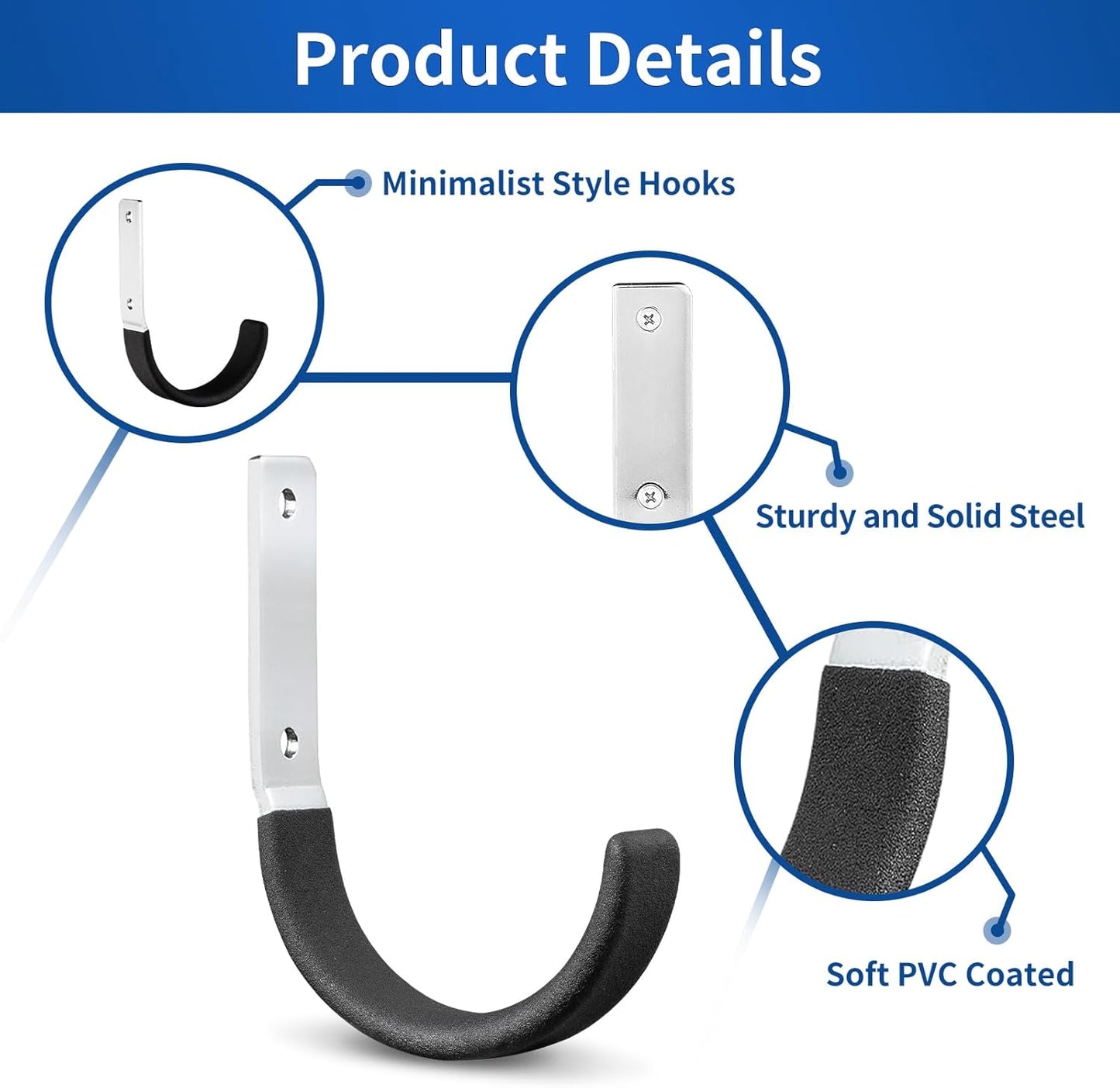 Heavy Duty Steel Garage Hooks,Garage Storage Utility Hooks,Heavy Duty Garage Garden Tool Organizer,Steel Wall Mount Hooks, Garden Hose Hanger, Small U Hooks (Black 2 Pack)