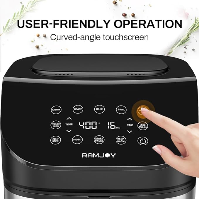 Air Fryer 6.8 Quarts, 10-in-1 Functions, Air Fry, Roast, Bake, Broil, Dehydrate, Large & Compact Air Fryers, Nonstick & Dishwasher-Safe Airfryer Basket, Stainless Steel Air Fryer, Easy to Use