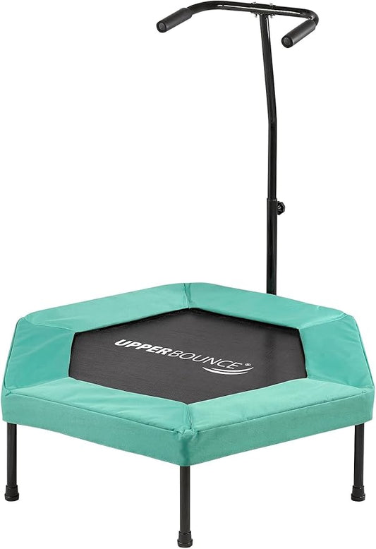 Upper Bounce Mini Workout Trampoline with Adjustable T-Shaped Handrail – Hexagonal Rebounder Trampoline for Kids & Adults – Fitness & Recreational Trampolines, Supports up to 220 lbs.