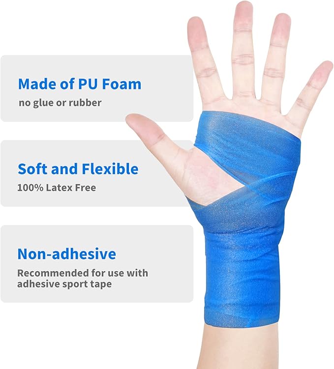 Upgraded Pre Wrap Tape Athletic,6 Rolls Black Prewrap Headbands for Hair Soccer,Foam Underwrap Sports Wrap-Beige,White,Blue,Green,Pink,Yellow,Total 132 Yards