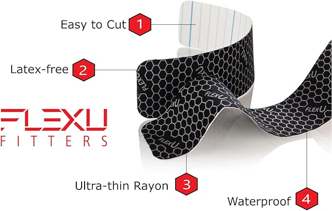FlexU Kinesiology Tape; Available in Pre-Cut or Continuous Options; Advanced Strength and Flexibility for Enhanced Therapeutic Recovery; Provides Support, Stability, & Pain Relief to Muscles & Joints