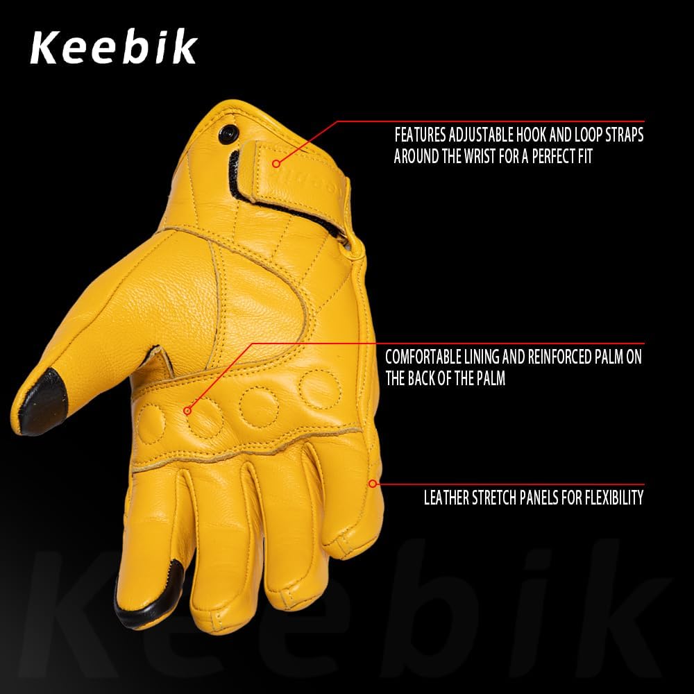 Goatskin Leather Motorcycle Motorbike Powersports Racing Gloves Reflective Skull Touchscreen for Men and Women Model