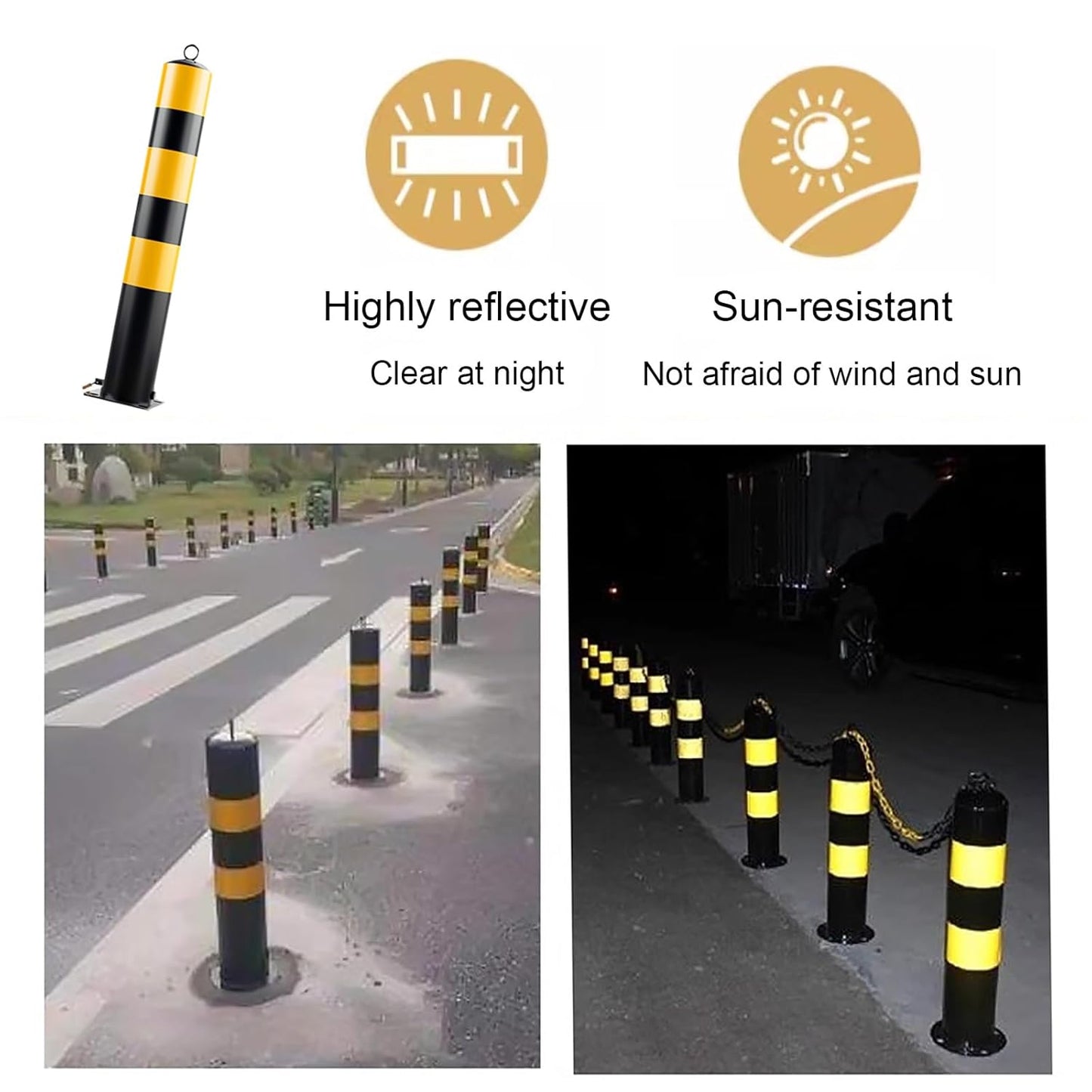 Steel Safety Bollard Post, with Lock Bollard Post Removable Security Posts, Parking Bollards, Parking Barriers Concrete, Powder Coat, for Parking Lot, Driveway and Sidewalk(Black (1pcs),75cm/29.5in)