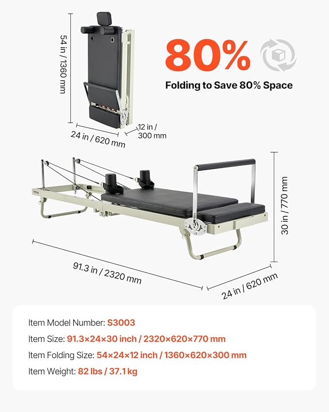 VEVOR Pilates Reformer Machine, Pilates Workout Equipment for Home Gym Studio Use, Pilates Bed with Dual Resistance- Spring & Cord, Reformer Set, Up to 400 LBS