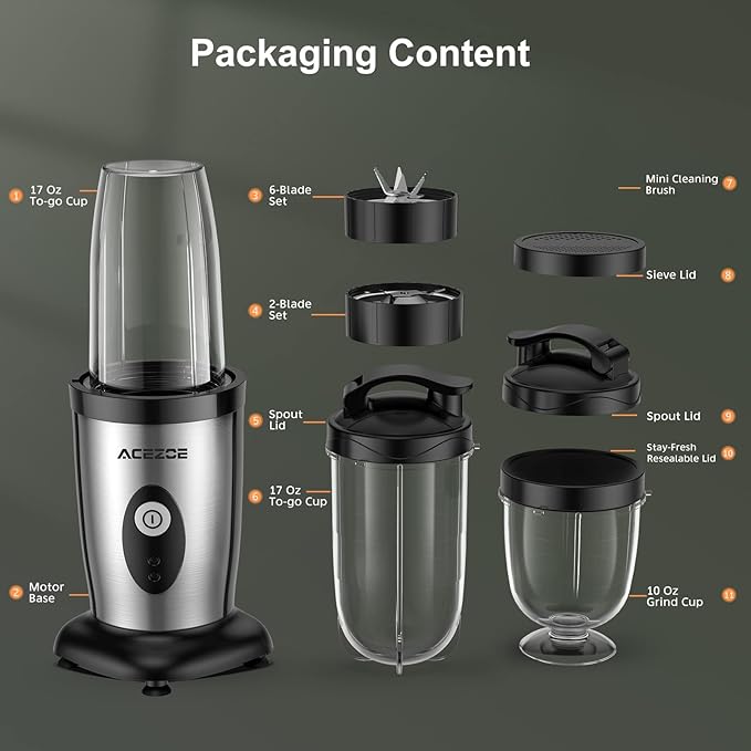 Personal Blender Shakes and Smoothies, 3D 6-leafs, 850W Portable Blender, One-Button Mixer, 2x17oz Personal Blender Bottle, BPA Free Kitchen, baby food, Grinding, Juice