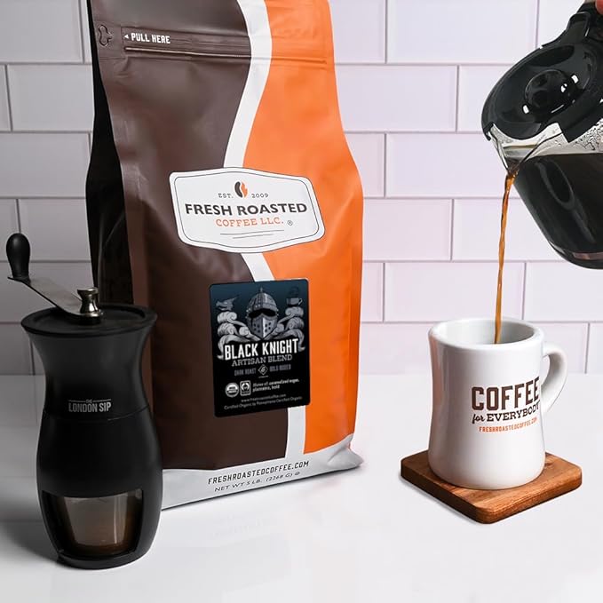 Fresh Roasted Coffee, Organic Black Knight | USDA Organic, Kosher | Dark Roast 5 lb (80 oz) Whole Bean