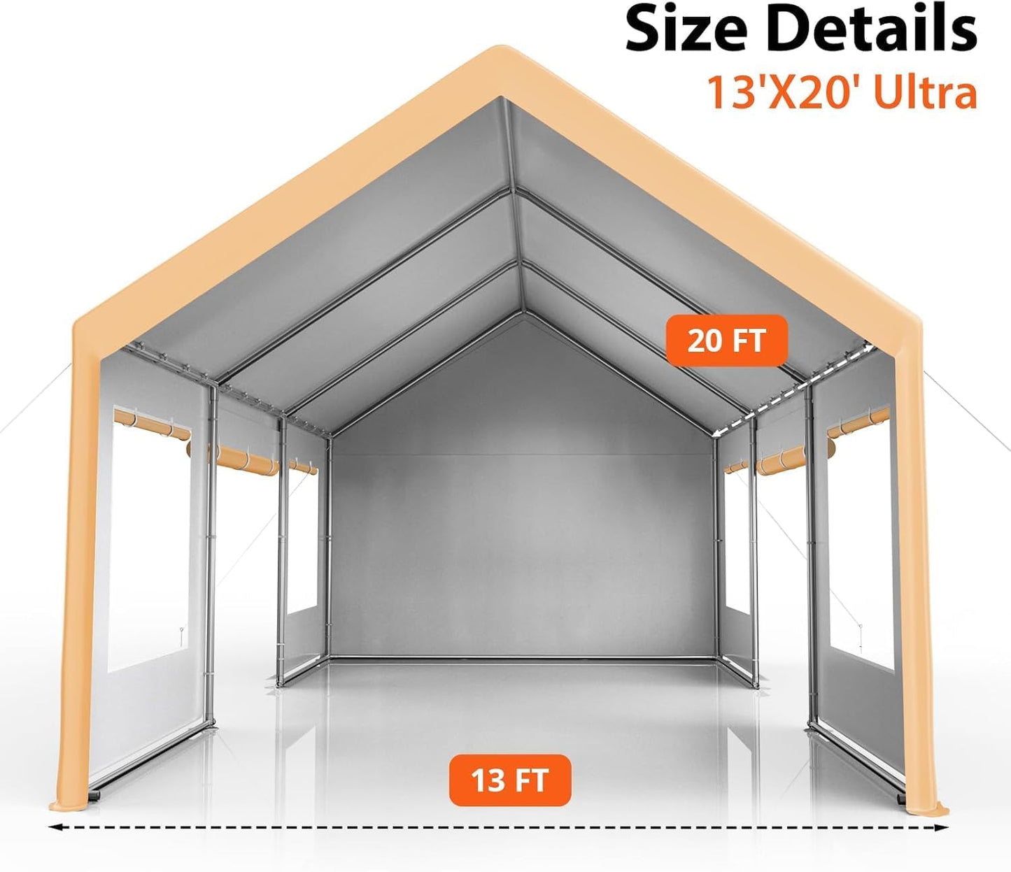 13x20FT Heavy Duty Carport, Outdoor Garage Canopy with 4 Roll-Up Doors and Mesh Windows, Large Portable Shelter Tent for Car, Truck, Boat, Party, Market