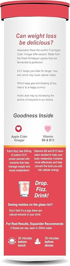 PURITEO-EQUACIDER Apple Cider Vinegar Effervescent Tablets with The Mother, Vegan, No Added Sugar, Non-GMO & Gluten-Free Tablet - (15 Tablets Each, Pack of 2)
