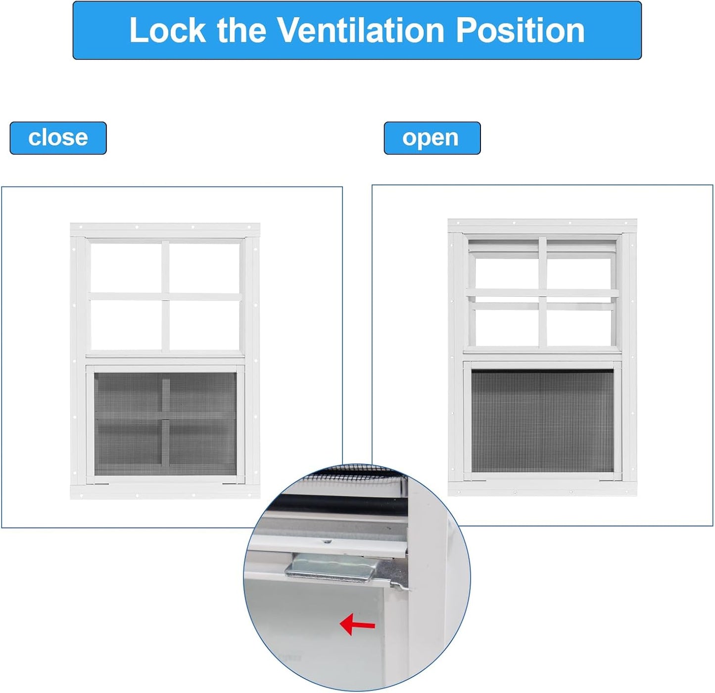 NeatiEase Upgraded Shed Windows 2 Pack, 18" x 23" Windows with Tempered Glass and Stainless Steel Screen for Shed, Chicken Coop, Playhouse, Household, Garage(White)