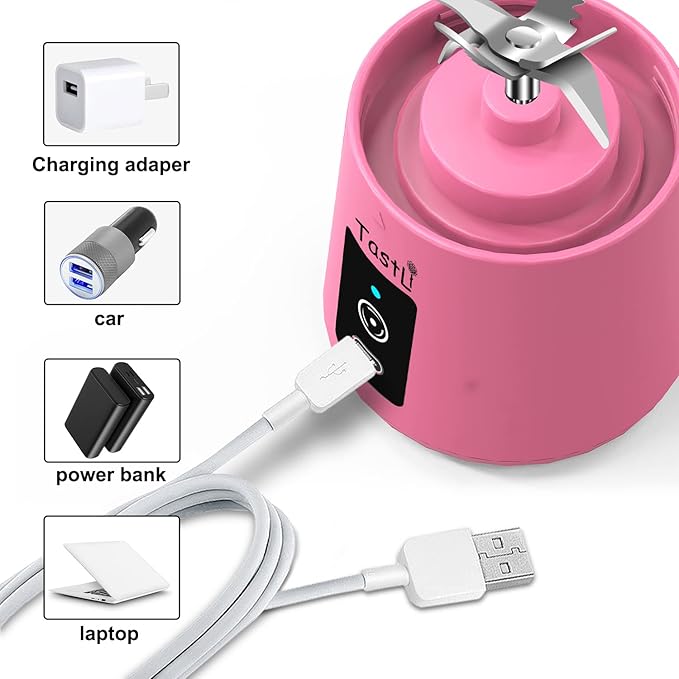 Portable Blender, Mini Personal Blender Bottles for shakes and smoothies，with USB Rechargeable On The Go Mixer Electric Blender juicer Cup for Fruit Juice Protein mixes (Pink)