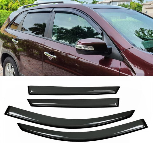 94187 Side Window Wind Vent Deflectors fit for 2011-2015 Kia Sorento, 4pcs Out-Channel Tape-On Nice Rain Guards Set,Dark Smoke Window Visor