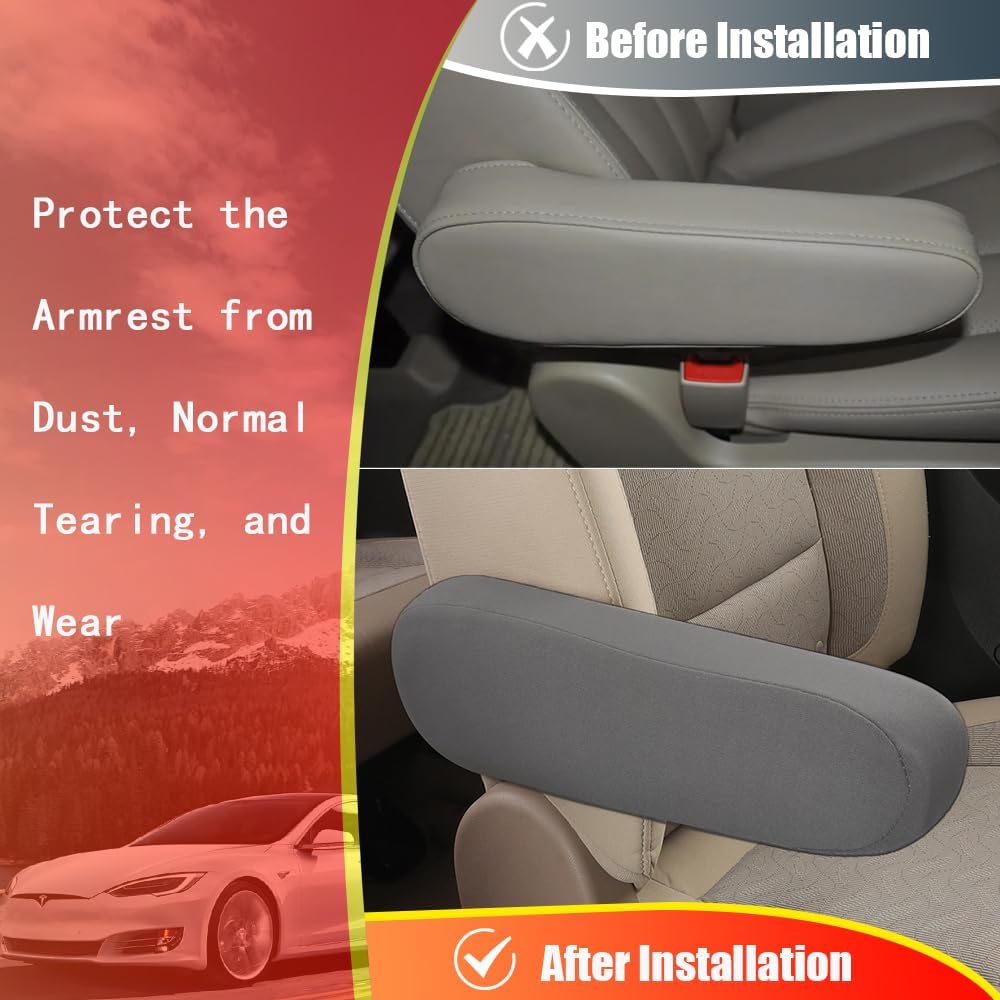 2PC Car Front Seat Armrest Covers,Universal Size Seat Arm Rest Cover,Flat Cloth Fabric Armrest Cover,Car Interior Accessories(Gray,1Pair)