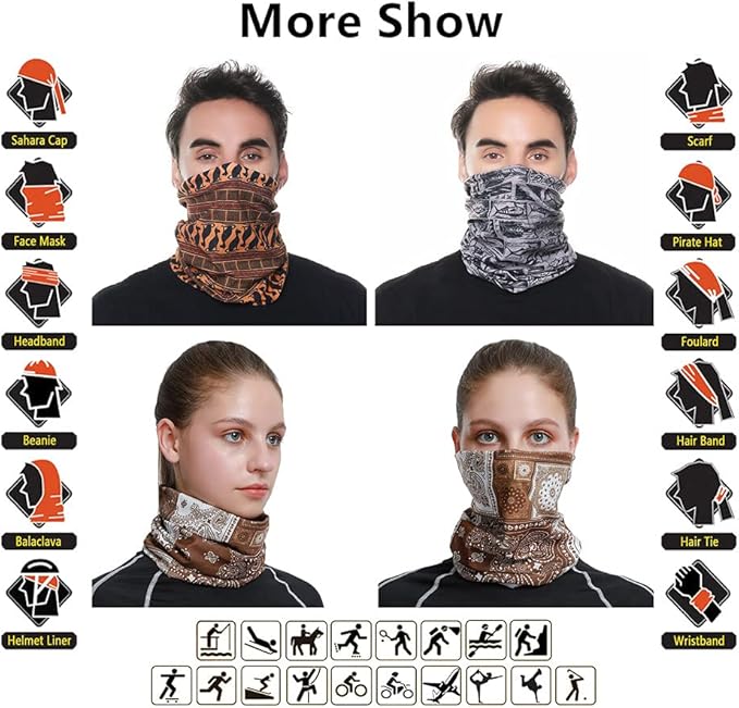 Neck Gaiter Headband Headwear Head Wrap Face Mask Magic Scarf Bandana for Men and Women