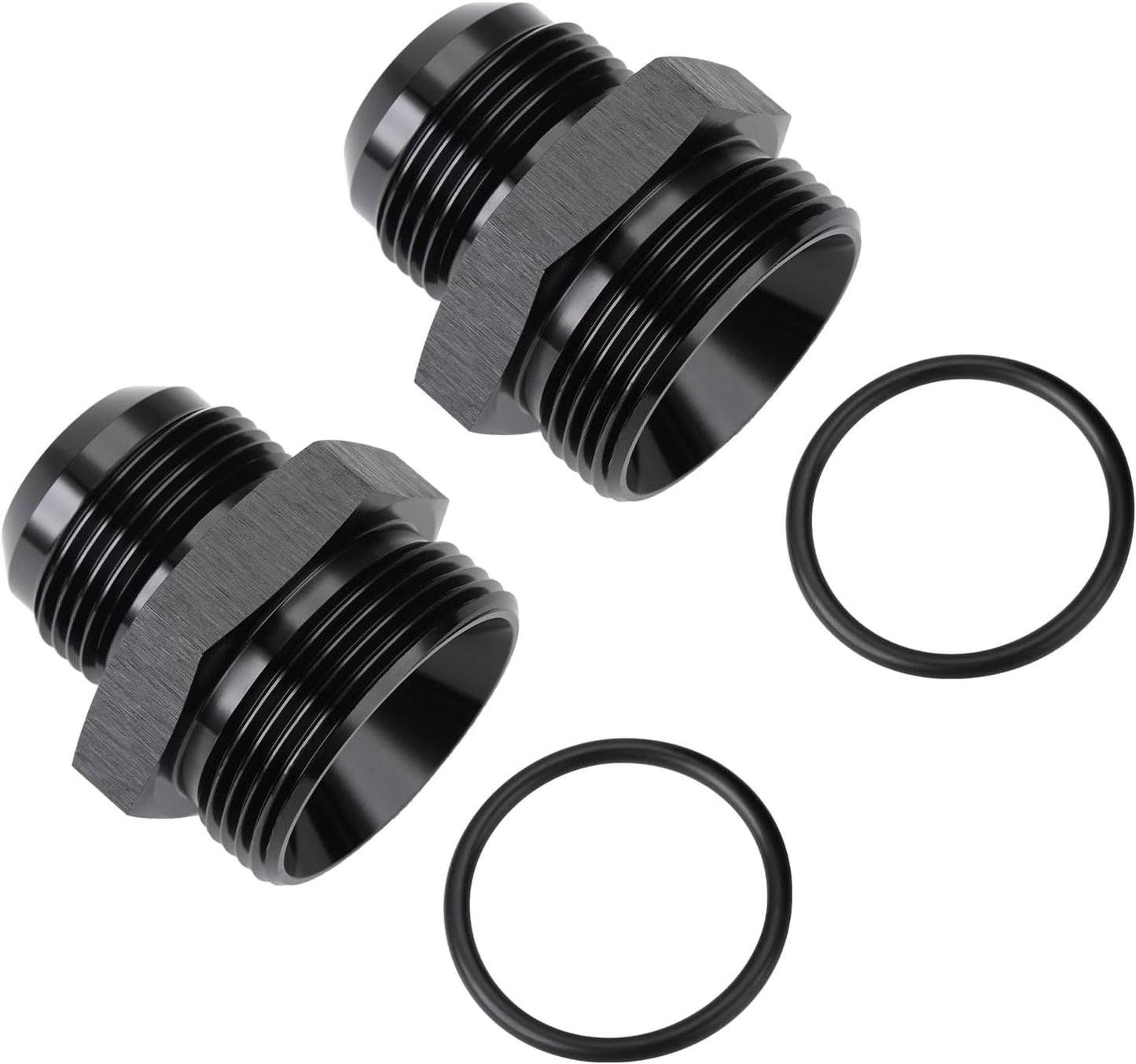 16AN Male Flare to 20AN ORB O-ring Boss Fuel Pump Rail Adapter Fitting Aluminum Black, Pack of 2