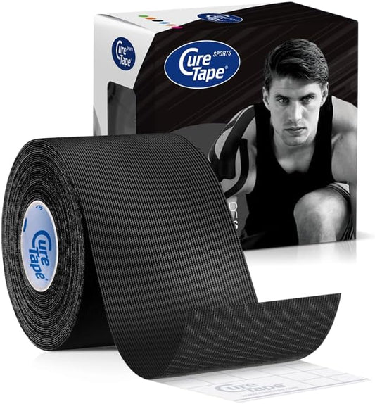 CureTape Sports | Kinesiology Tape for Muscle & Joint Pain | Elastic Therapeutic Tape | Waterproof Athletic Tape | Medical K Tape | 30% Stronger Adhesion | Black | 2inx16ft | (Pack of 1)