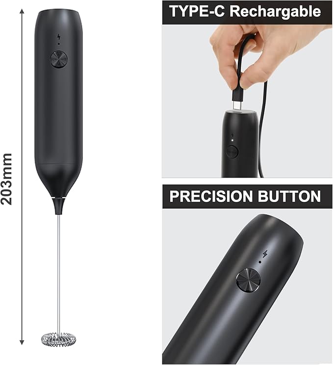 Handheld Coffee Frother,USB-Rechargeable Hand Frother,Adjustable Handheld Milk Frother for Cappuccinos, Hot Chocolate, Milkshakes, Egg Mix