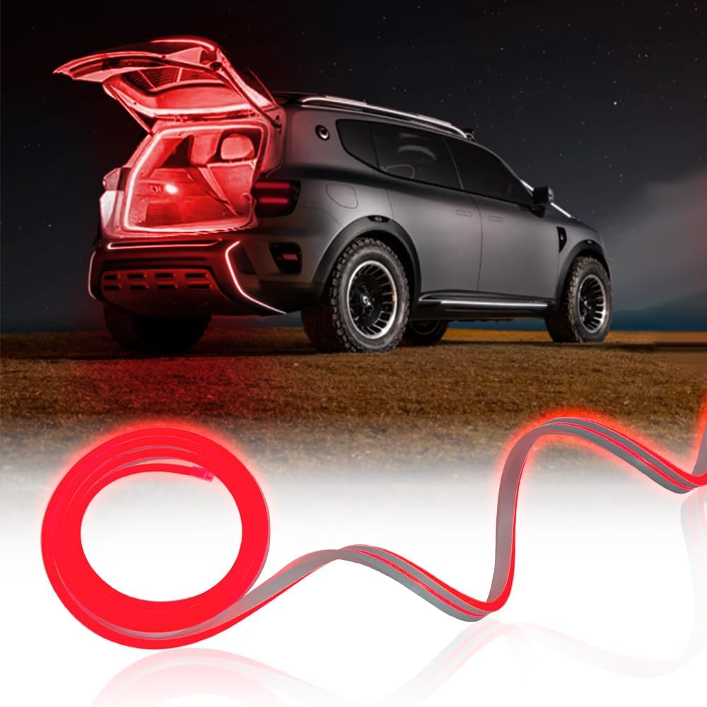 Car LED Strip Light For Trunk, 158Inch IP67 Silicone Waterproof Neon Light Strip Embedded, Flexible Cutting Universal Auto Interior Lights(Red)