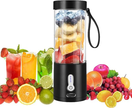 Portable Blender, Small Blender for Shakes and Smoothies with 6 Sharp Blade,USB Rechargeable Mini Juicer BPA Free, Portable Juicer for Gyms Office Travel Outgoing (Black)