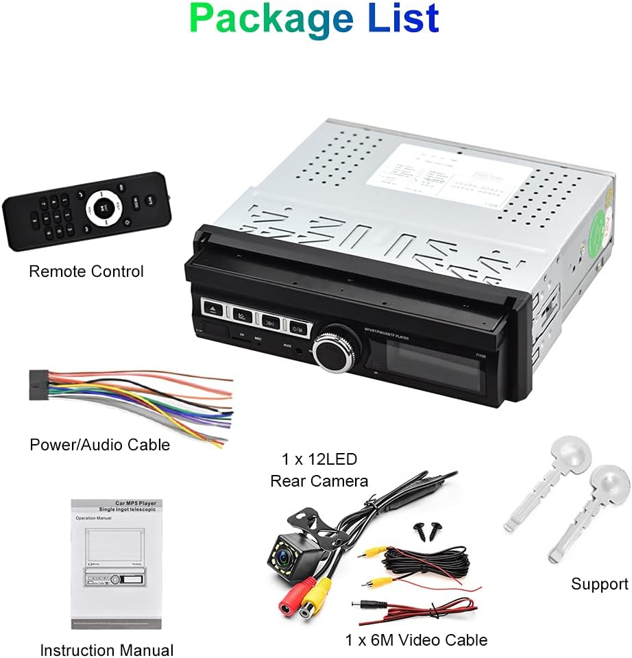 Hikity Single Din Touchscreen Car Stereo 7 Inch Touch Screen Car Radio, Automatic Flip Out Sceen Car Stereo with FM Radio, Bluetooth, Mirror Link, EQ, USB/TF/AUX Input, SWC, Backup Cam