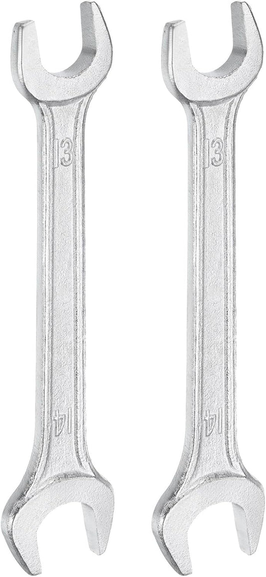 HARFINGTON 2pcs Double Open End Wrench 13mm x 14mm Metric 15 Degree Offset Angle Small Flat Head Wrench Galvanizing Open Ended Spanner for Automotive Repair Furniture Assembly