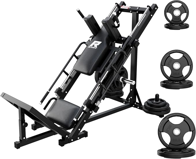 RitFit Adjustable Leg Press and Hack Squat Machine with Weight Plate Set, Professional Home Gym Equipment with Linear Bearings, Specialized for Complete Lower Body Workouts and Weight Storage Posts