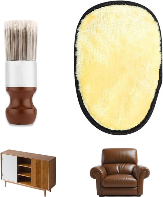 Salve Brush for Furniture,Leather&Wood Care Cleaning Brush w/Glove,Furniture Brush with Comfortable Handle&Soft Bristles,Durable Salve Wax Brushing Tool for Home Office Sofas Car Interiors,Bags,Shoes