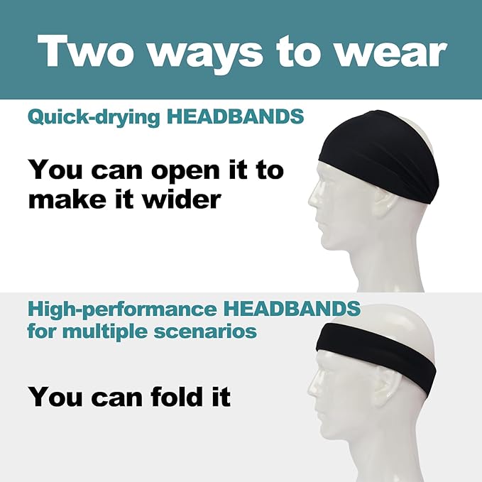 Running Headbands for Men（4 or 6 Pack, Mens Stretchy Headband for Football,Cycling,Basketball,Yoga,Fitness Workout Unisex Quick-Dry Sweatband