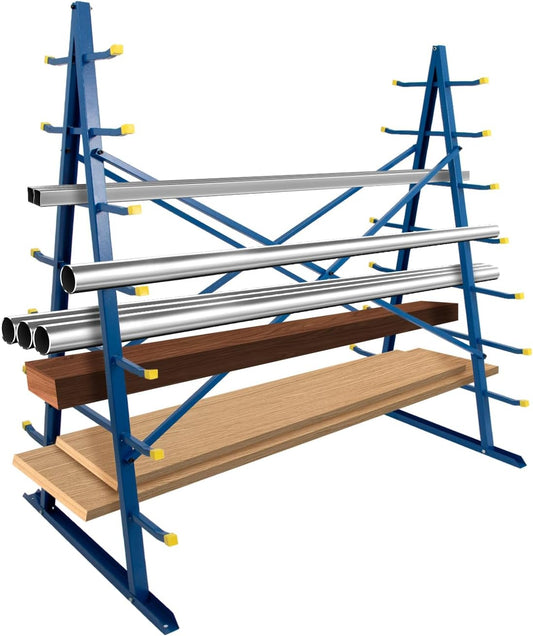 2000 lbs Horizontal Storage Rack, 60" D x 66" H x 36" W Heavy Duty Freestanding Steel Horizontal Bar, Pipe, Long Parts Storage Rack, 7-Level Wood Lumber Shelf Organizer for Garage Workshop Shed, Blue