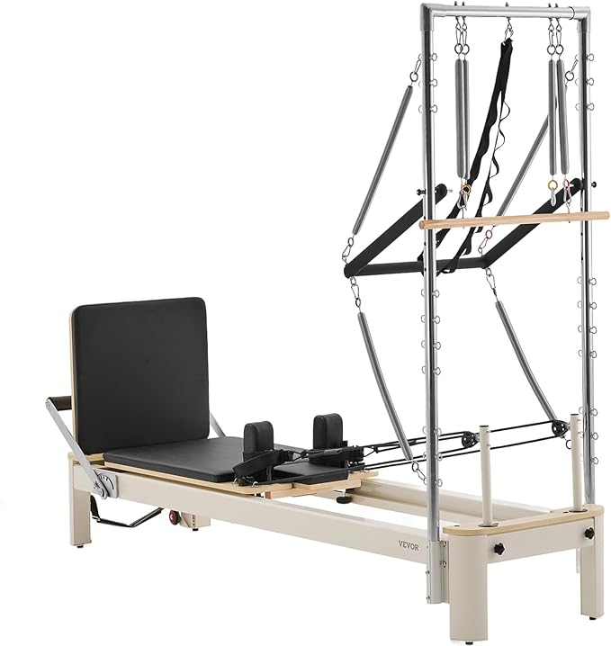 VEVOR Pilates Reformer Machine, Pilates Workout Equipment for Home Gym Studio Use, Pilates Bed with Dual Resistance- Spring & Cord, Reformer Set, Up to 400 LBS
