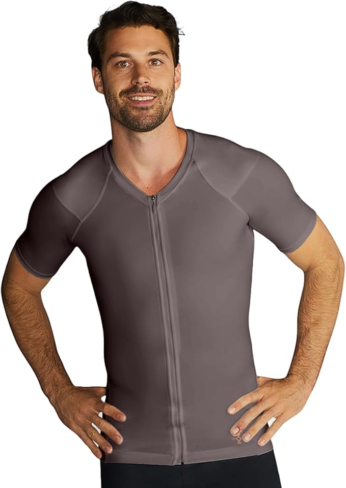 Tommie Copper Mens Short Sleeve Compression Shirt with Front Zipper – Full Back & Shoulder Support, Posture Corrector