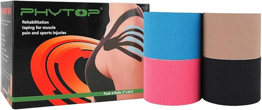 Uncut Kinesiology Tape Bulk 4 Rolls Sports Tape for Muscle (Pink, Blue, Black, Beige), K Tape for Physio Therapy and Knee Support