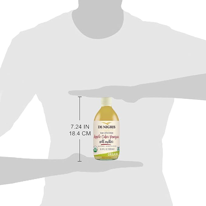 De Nigris Organic Apple Cider Vinegar Raw & Unfiltered 16,9 Oz (500ml) | Apple Cider Vinegar With Mother A Source Of Functional Elements For The Balance Of Metabolism | Apple Cider Vinegar Organic