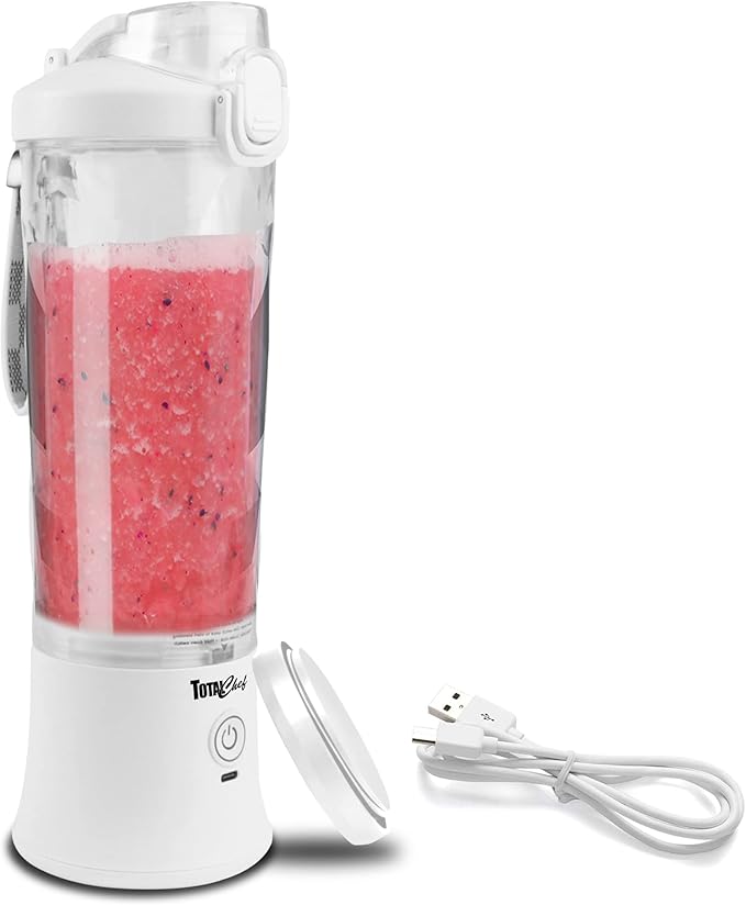 Total Chef Portable Blender - USB Rechargeable Personal Smoothie Mixer, Protein Shake Maker, Cordless Travel Mini Licuadora, Blend Frozen Fruit, Drink Milkshake On The Go,Ice Crusher 20 OZ, White