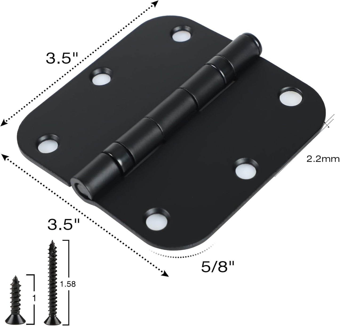 30 Pack Ball Bearing Matte Black Door Hinges 3.5 Inch 5/8" Radius Round Squeak Free Interior 3-1/2"Flat Bifold Standard Bedroom Indoor for Doors 3 ½" House Home Decor Improvement Accessories Hardware