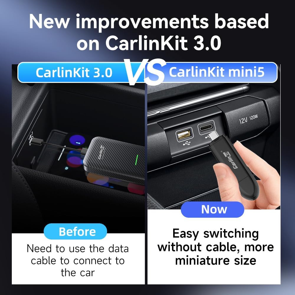 CarlinKit CarPlay Wireless Adapter MiNi SE 2025 - Auto Connect Online Update for iPhone, Apple CarPlay Wireless Adapter Convert OEM Wired CarPlay Cars, Wired to Wireless Plug & Play Dongle