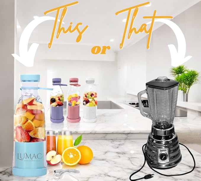 LUMAC - Portable Blender for Smoothies - Licuadora Portatil - 14oz Mini Blender for Shakes and Smoothies - Personal Blender for Shakes and Smoothies - USB Blender Portable - Shaker. (Blue)