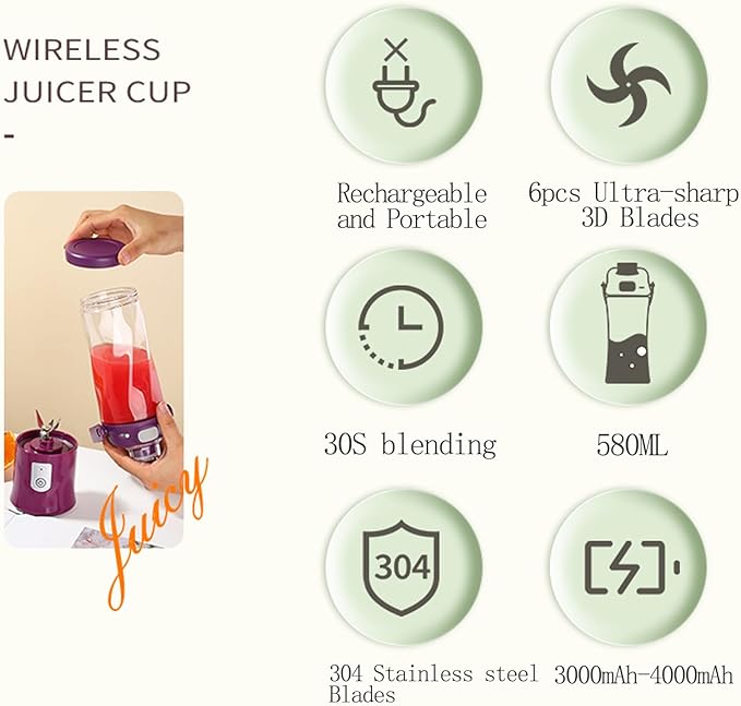 Portable Blender, Cordless, Personal Blender-for Shakes & Smoothies, BPA Free, Leakproof, USB-C Rechargeable, Ideal for Ice Blending, Juicing, and Food Processing, Convenient (Green)