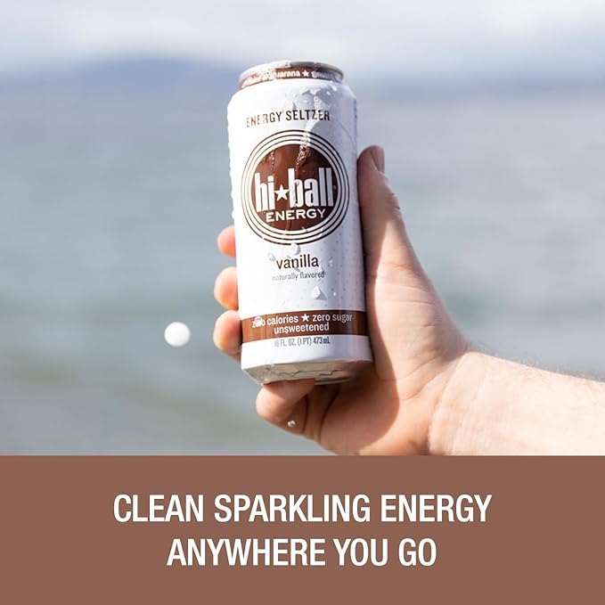 Hiball Energy Vanilla Seltzer Drink, Zero Sugar and Calorie, 16 Fl Oz Cans, 8 Count