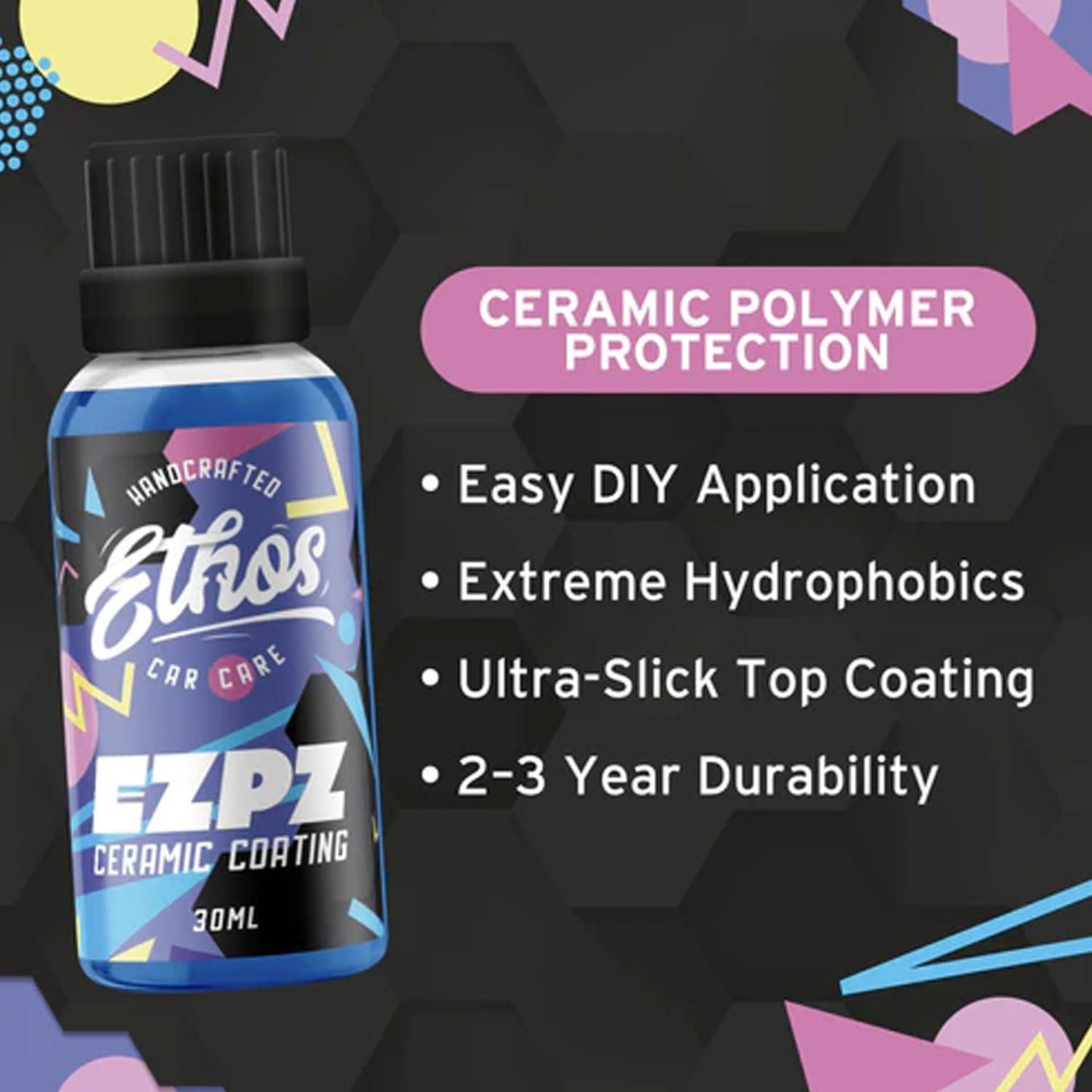 EZPZ - Ceramic Coating For Cars - Advanced Ceramic Polymer Coating for Cars - Easy DIY Application, Extreme Hydrophobics, Ultra-Slick Finish - Durable Formula