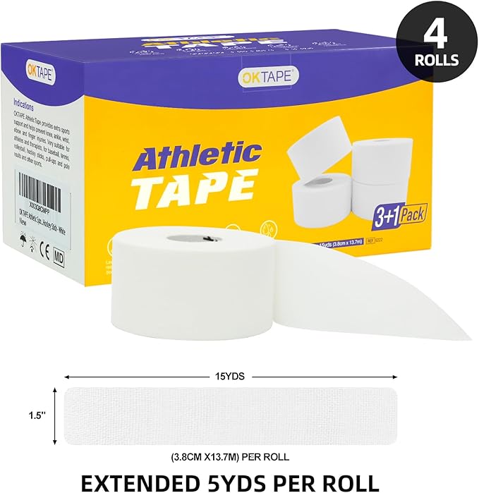 OK TAPE Athletic Sports Tape（4 Packs) - 45ft Per Roll Very Strong Tape for Athlete & Sport Trainers & First Aid Injury Wrap, Perfect for Fingers Ankles Wrist on Bat, Hockey Stick - Dark Blue